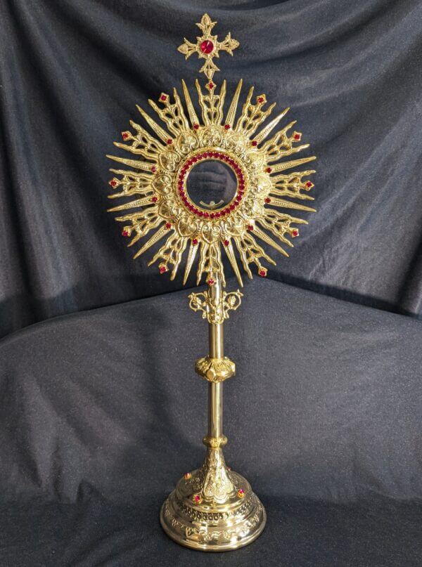 Large Spectacular Bejewelled Gilt Brass Monstrance