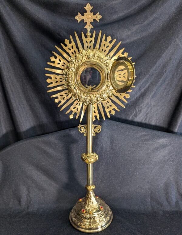 Large Spectacular Bejewelled Gilt Brass Monstrance