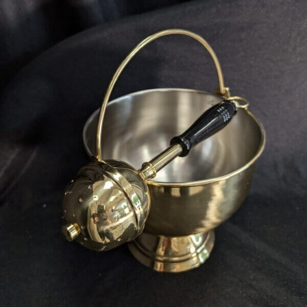 Large Holy Water Vat Pail Pot with Large Black Handled Holy Water Sprinkler Aspergillum