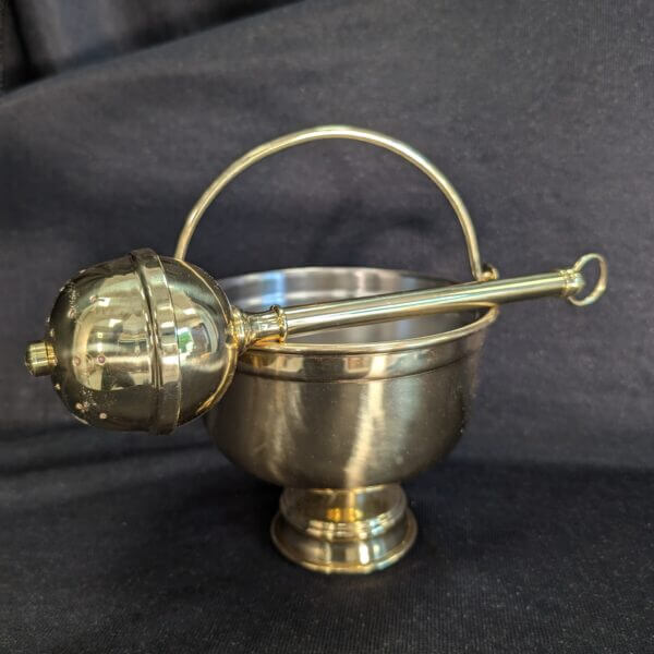 Medium Holy Water Vat Pail Pot & Holy Water Sprinkler Aspergillum