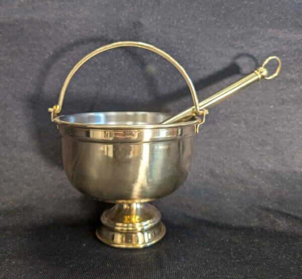 Medium Holy Water Vat Pail Pot & Holy Water Sprinkler Aspergillum