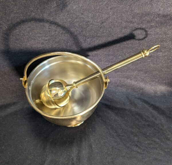 Medium Holy Water Vat Pail Pot & Holy Water Sprinkler Aspergillum