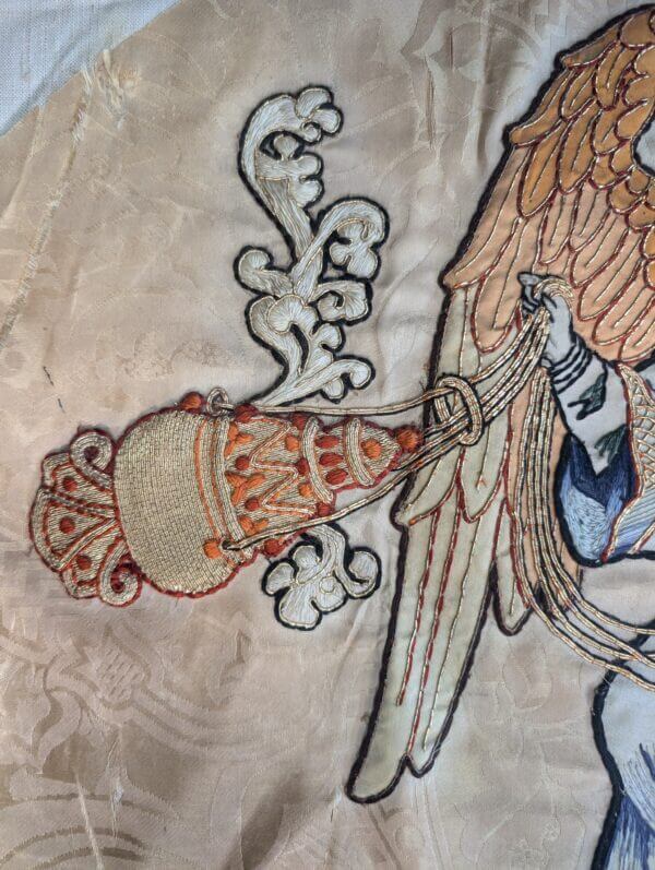 Victorian 1880's Embroidered Winged Angel with Incense Burner rescued from an Altar Frontal left hand side