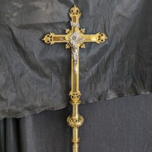Heavy Solid Brass Ornate Processional Cross with Stand