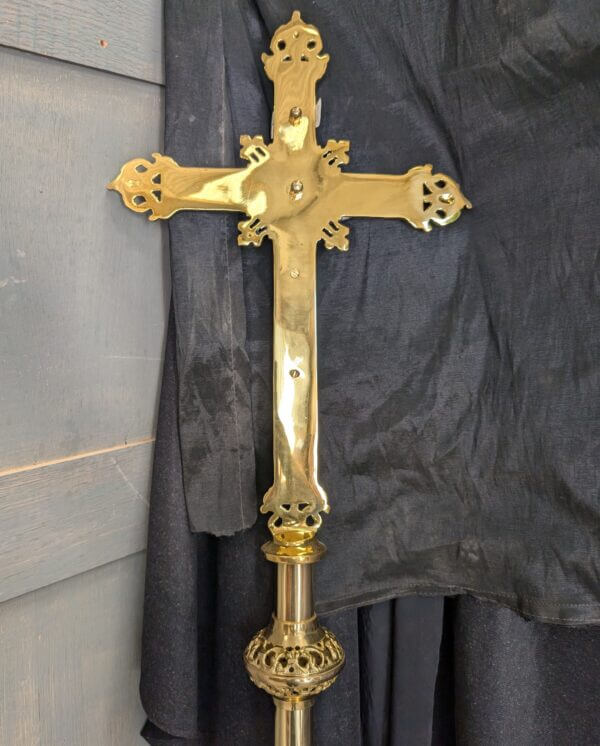 Heavy Solid Brass Ornate Processional Cross with Stand