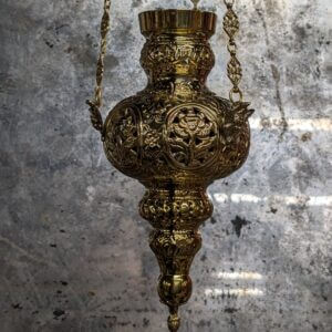 Hanging Orthodox Sanctuary Vigil Lamp with Ryasna Patterned Chains