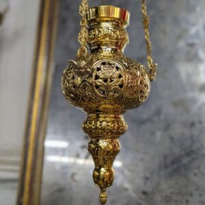 Hanging Orthodox Sanctuary Vigil Lamp with Ryasna Patterned Chains