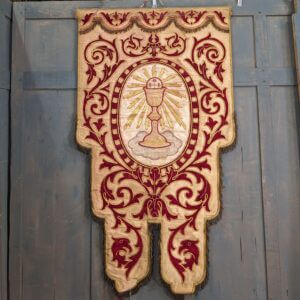 Stunning 1870's Embroidered Silk & Bullion & Gold Thread Religious High Church Holy Sacrament Banner