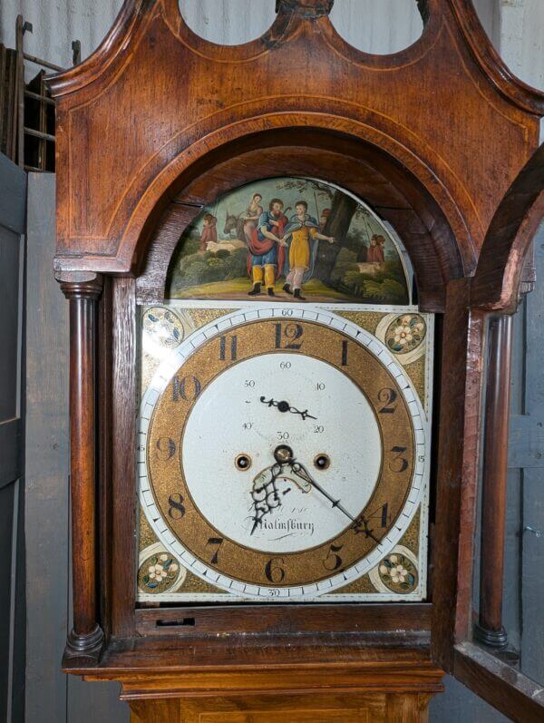 Handsome Georgian Antique Longcase Inlaid Mahogany Grandfather 8 Day Clock from Shaftsbury Intermittently Working