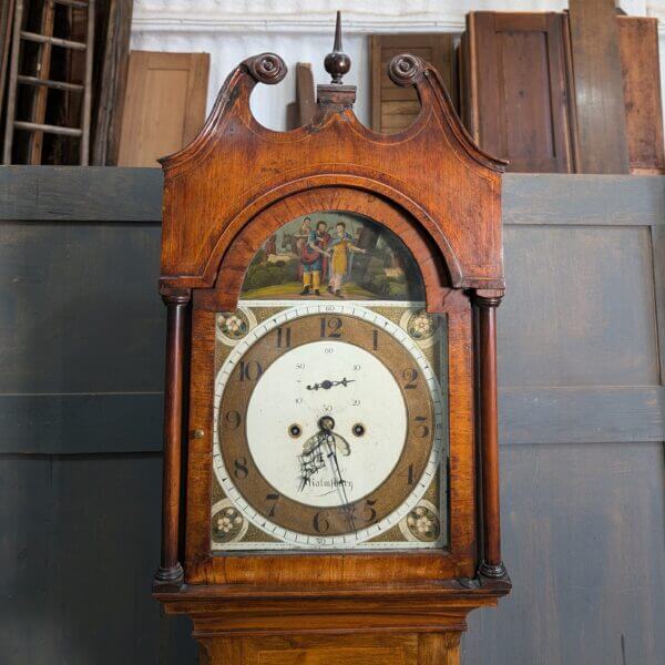 Handsome Georgian Antique Longcase Inlaid Mahogany Grandfather 8 Day Clock from Shaftsbury Intermittently Working