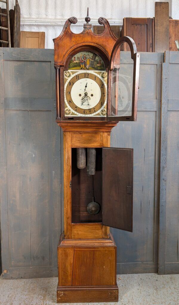 Handsome Georgian Antique Longcase Inlaid Mahogany Grandfather 8 Day Clock from Shaftsbury Intermittently Working