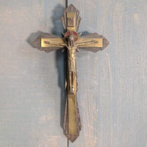 Art Deco French Modernist 1930's Brass 'Love be Jesus Christ' Crucifix