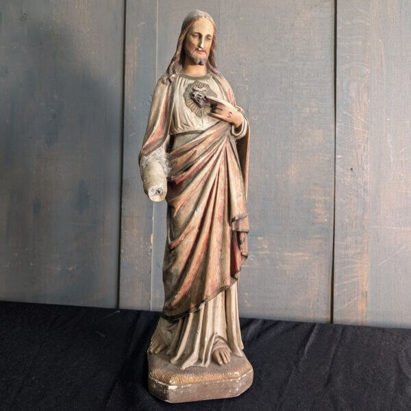 Antique French Sacred Heart Religious Statue Jesus Christ The Sacred Heart