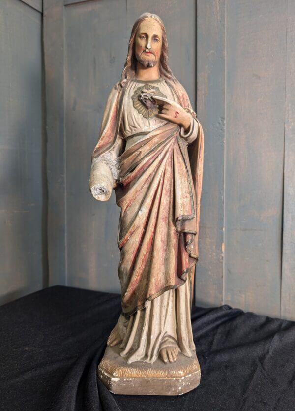 Antique French Sacred Heart Religious Statue Jesus Christ The Sacred Heart