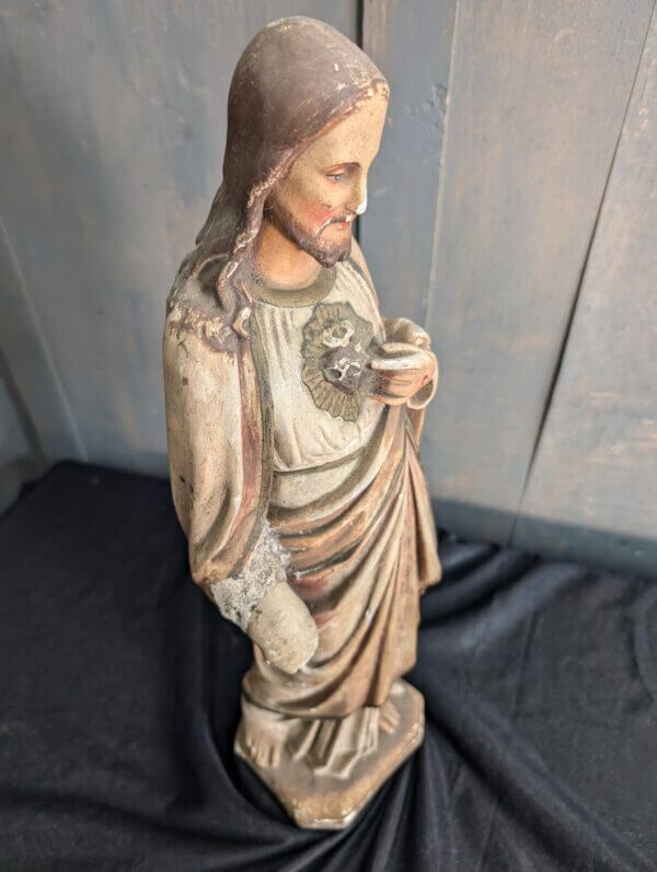 Antique French Sacred Heart Religious Statue Jesus Christ The Sacred Heart