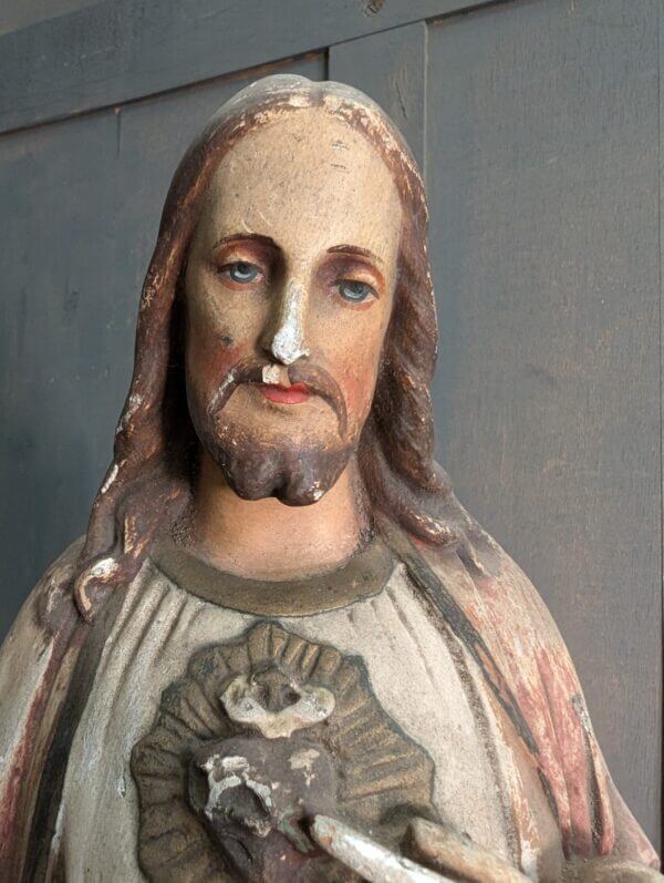 Antique French Sacred Heart Religious Statue Jesus Christ The Sacred Heart