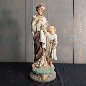 Antique French 'Funfair Gift' Religious Statue of St Joseph and Child