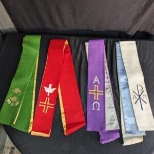 Four Contemporary Stoles in Red, White, Purple and Green