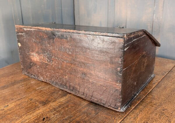 Early 17th Century Original Oak English Bible Box with Carved Front