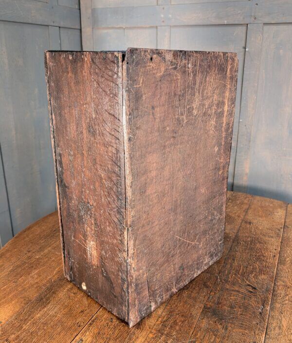 Early 17th Century Original Oak English Bible Box with Carved Front