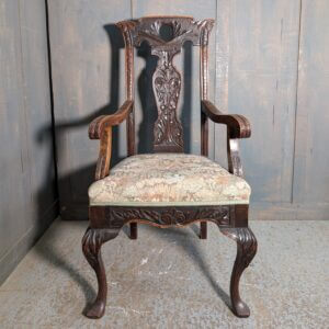 Antique Carolean Style Carved Oak Armchair