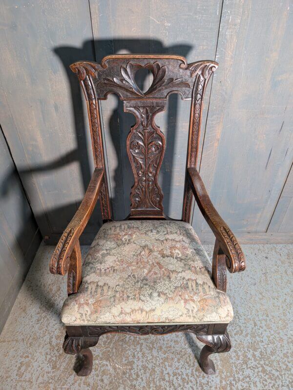 Antique Carolean Style Carved Oak Armchair