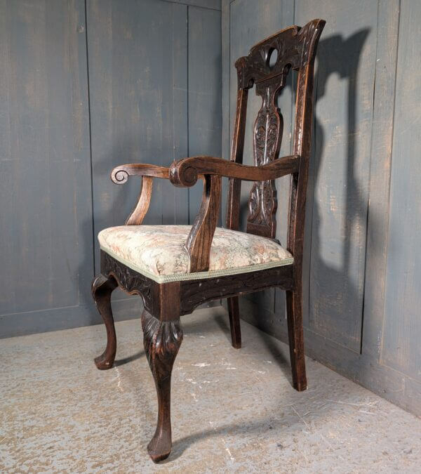 Antique Carolean Style Carved Oak Armchair