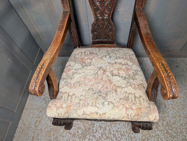 Antique Carolean Style Carved Oak Armchair