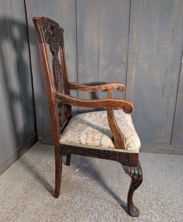 Antique Carolean Style Carved Oak Armchair