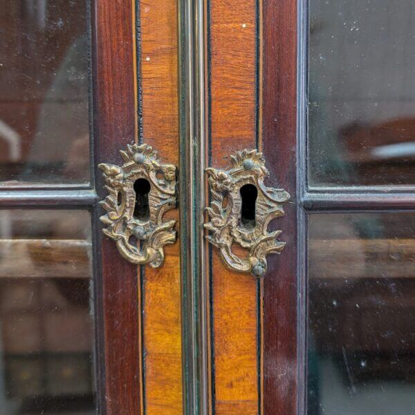 Elegant Late Georgian Glazed Satinwood Banded Mahogany Bookcase on Chest with Bracket Feet