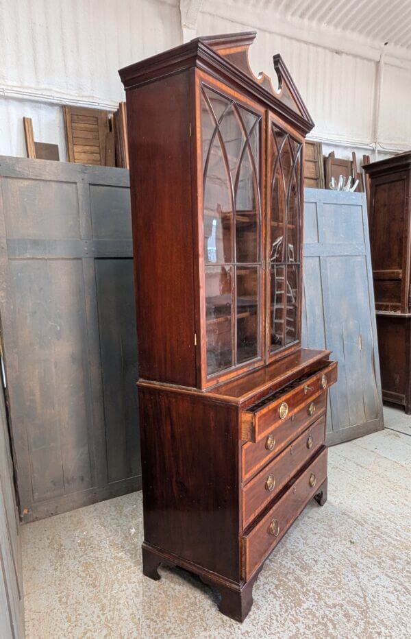 Elegant Late Georgian Glazed Satinwood Banded Mahogany Bookcase on Chest with Bracket Feet