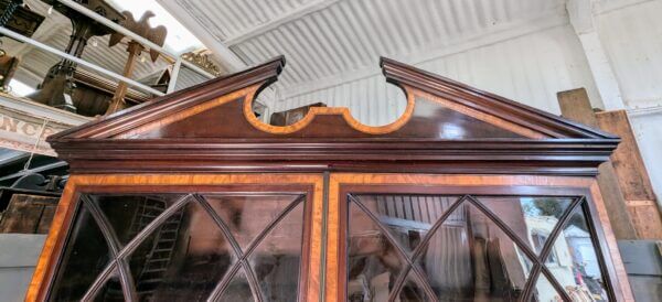 Elegant Late Georgian Glazed Satinwood Banded Mahogany Bookcase on Chest with Bracket Feet