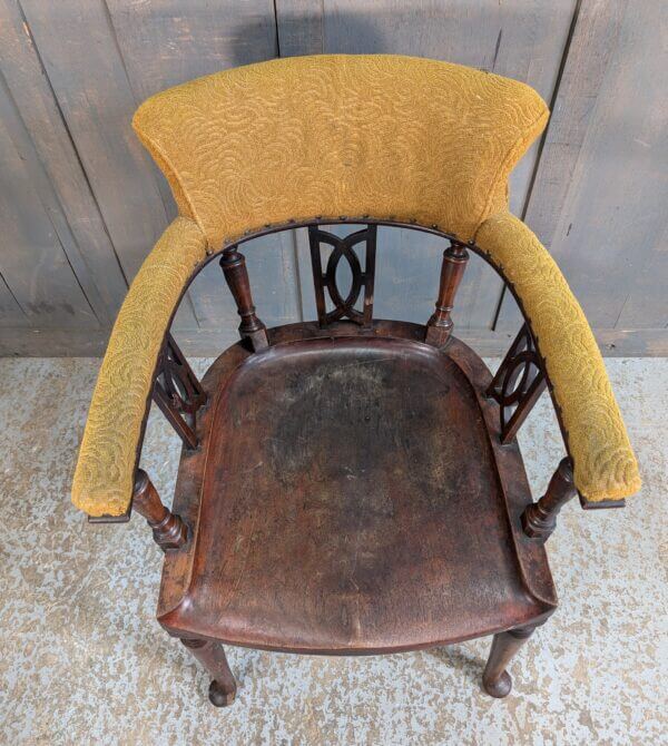 Unusual Early 1900's Mahogany Upholstered Captain's Servers Armchair