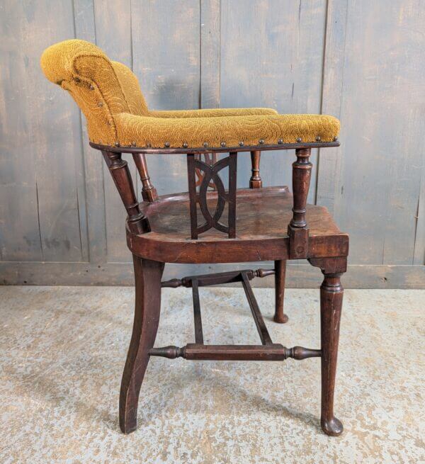 Unusual Early 1900's Mahogany Upholstered Captain's Servers Armchair