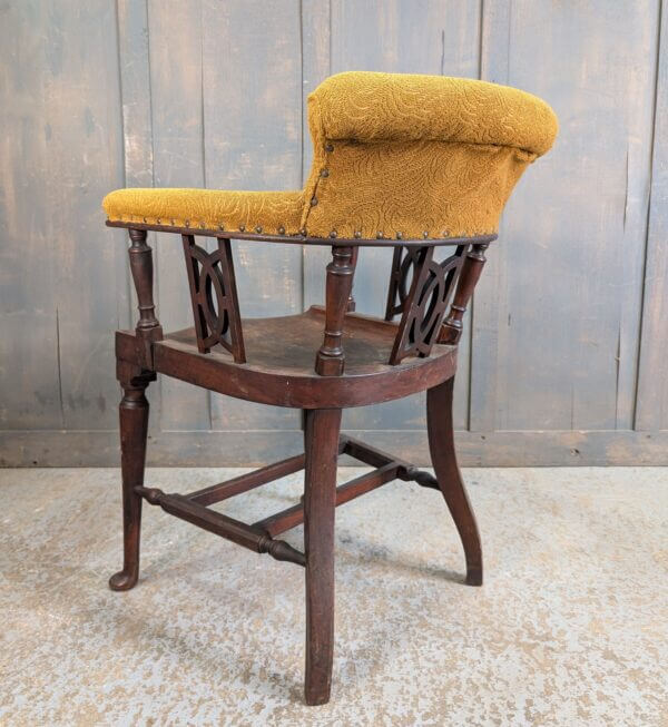 Unusual Early 1900's Mahogany Upholstered Captain's Servers Armchair