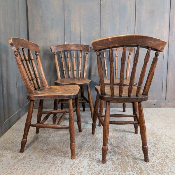 Very Attractive Set of Four Antique Quality Stick Back Kitchen Chairs