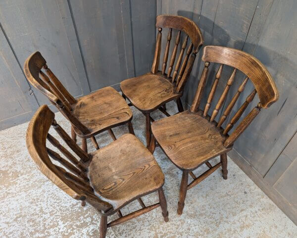 Very Attractive Set of Four Antique Quality Stick Back Kitchen Chairs