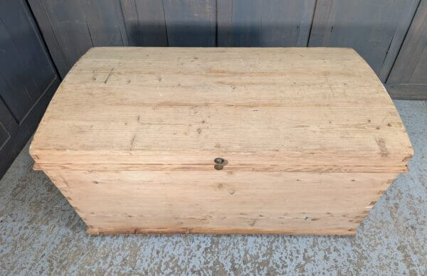 Stripped Pine Victorian Domed Dovetailed Trunk with Original Handles