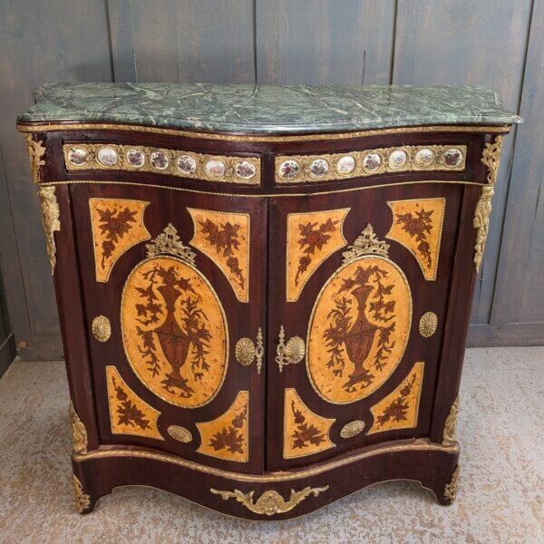 Napoleon III Style Marquetry Marble & Brass Sideboard Buffet