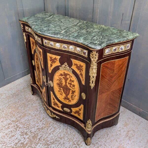 Napoleon III Style Marquetry Marble & Brass Sideboard Buffet