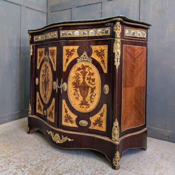 Napoleon III Style Marquetry Marble & Brass Sideboard Buffet