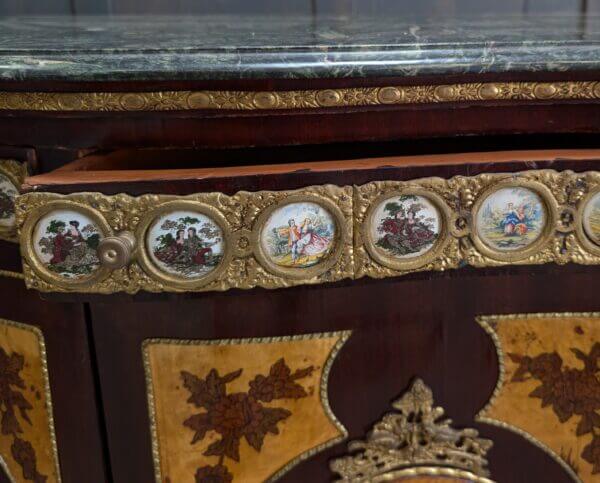 Napoleon III Style Marquetry Marble & Brass Sideboard Buffet