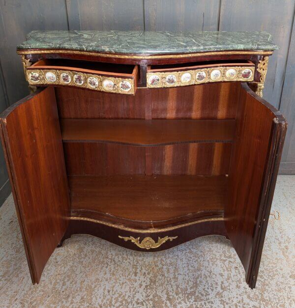 Napoleon III Style Marquetry Marble & Brass Sideboard Buffet