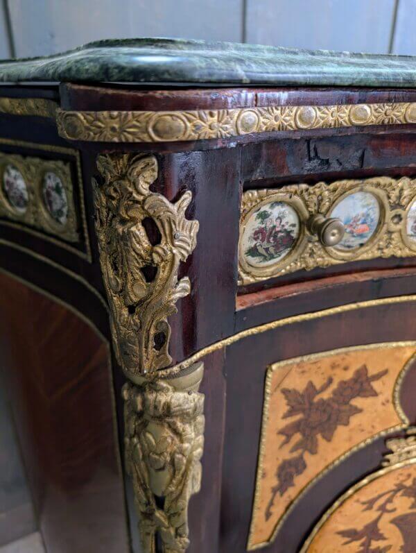 Napoleon III Style Marquetry Marble & Brass Sideboard Buffet