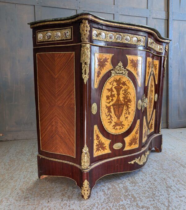 Napoleon III Style Marquetry Marble & Brass Sideboard Buffet