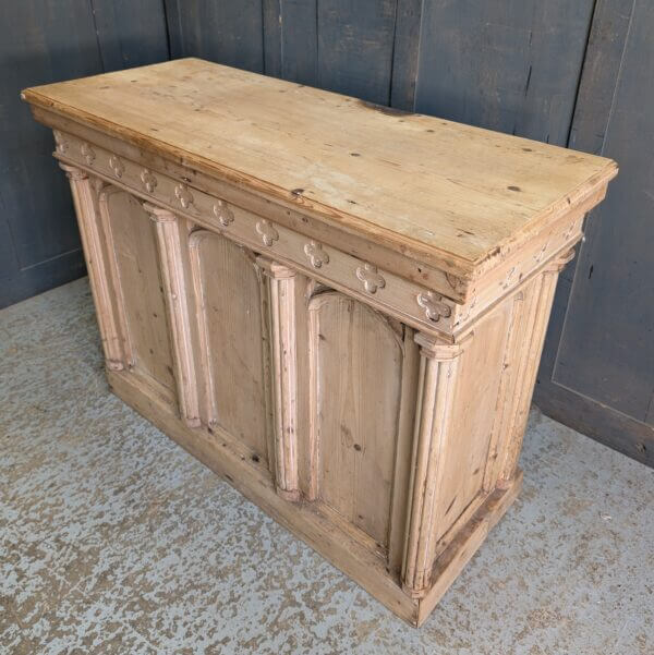 Small Stripped Pine Antique Gothic Altar Communion Table