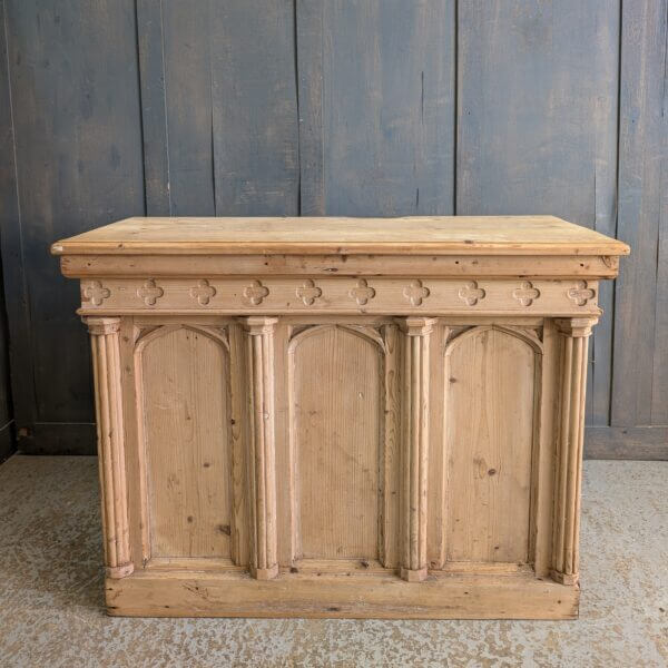 Small Stripped Pine Antique Gothic Altar Communion Table