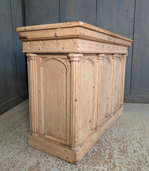 Small Stripped Pine Antique Gothic Altar Communion Table