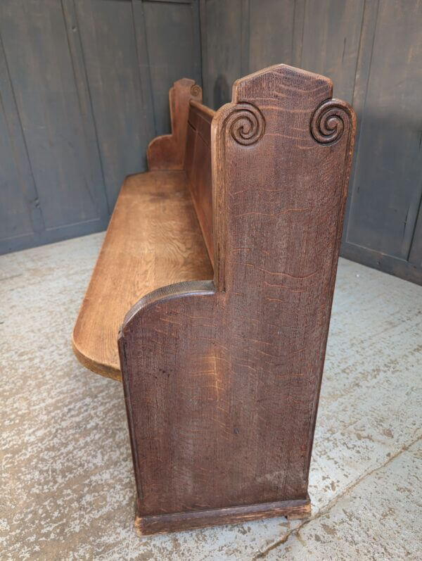 Imposing 1930's Marylebone, London Christian Science Oak Pew Bench with Carved Spirals