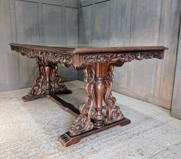 Intricate & Highly Carved Spanish Vintage Hardwood Altar Dining Table